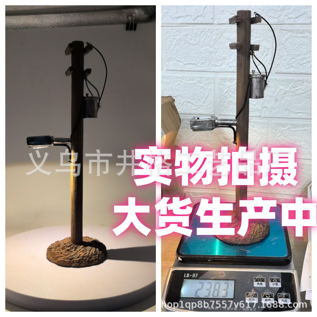 跨境新品木质电线杆灯书桌台灯摆件家居装饰品路灯模型木质工艺品