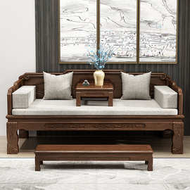家用实木新中式罗汉床小户型客厅沙发三件组合禅意床榻简约贵妃榻