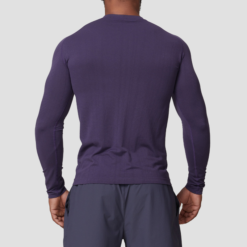 アメリカンシームレスジャカードフィットネススポーツカジュアルコア吸収長袖Tシャツメンズスリム速乾トレーニングトップ1075|undefined