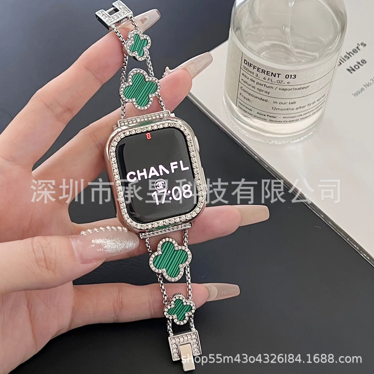 Adecuado para la manzana de cuatro Hojas de Trébol de metal correa de reloj de manzana watch7/SE/6/5/4/32 diamante incrustado cadena de reloj