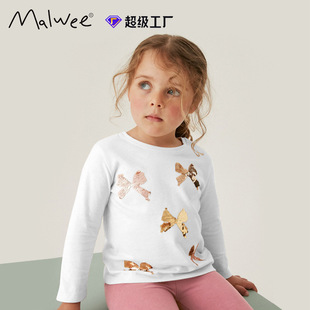 malwee girls T-shirt autumn new European and American children's western style little girl round neck long sleeve bottoming top
