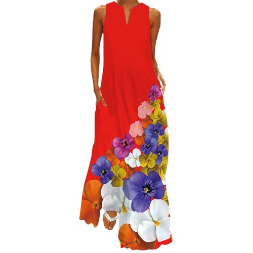 2024 New Summer Women's Tank Top V-Neck Printed Sexy Maxi Dress Long Dress European and American Cross-Border Trade Women's Clothing