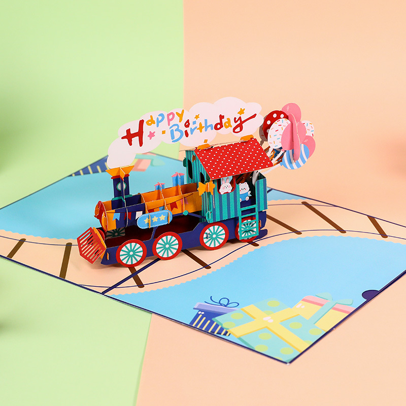 Birthday train 3D three-dimensional greeting card exquisite birthday gift creative birthday blessing message card ins birthday greeting card