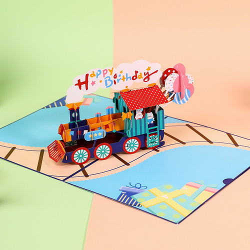 Birthday train 3D three-dimensional greeting card exquisite birthday gift creative birthday blessing message card ins birthday greeting card