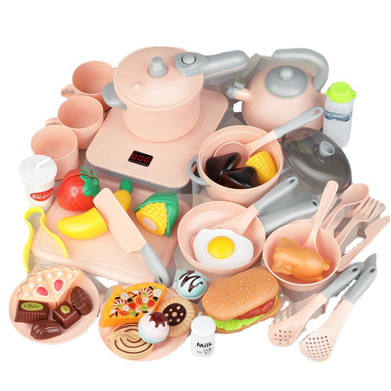 Comercio exterior infantil simulación de sonido y luz pastel de fruta postre horno electromagnético hervidor de cubierta juego de juguetes de cocina casera