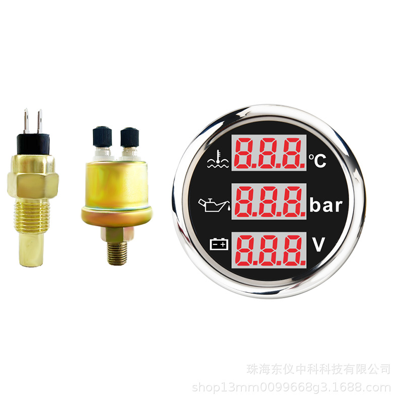 Cross-Border Hot-Selling 52mm Three-In-One Digital Display Meter Car Modified Truck Digital Display Meter Industrial Engineering Digital Display Meter