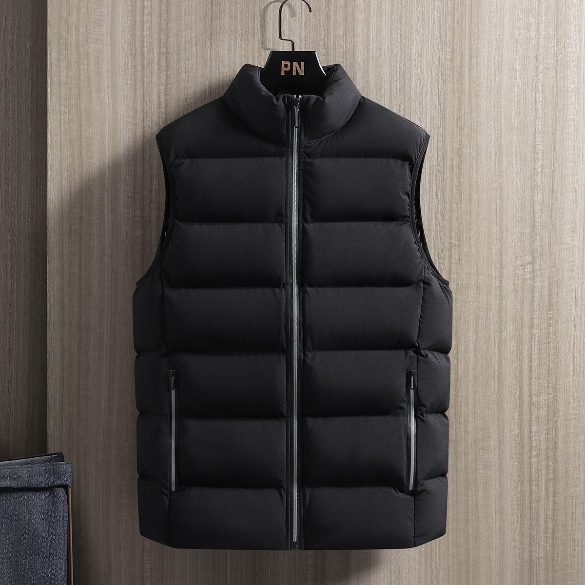 Invierno chaleco de algodón de pluma para hombres chaqueta de moda gruesa calentamiento hombro chaleco de pan de collar de caballo de collar de casualidad chaleco de vestir