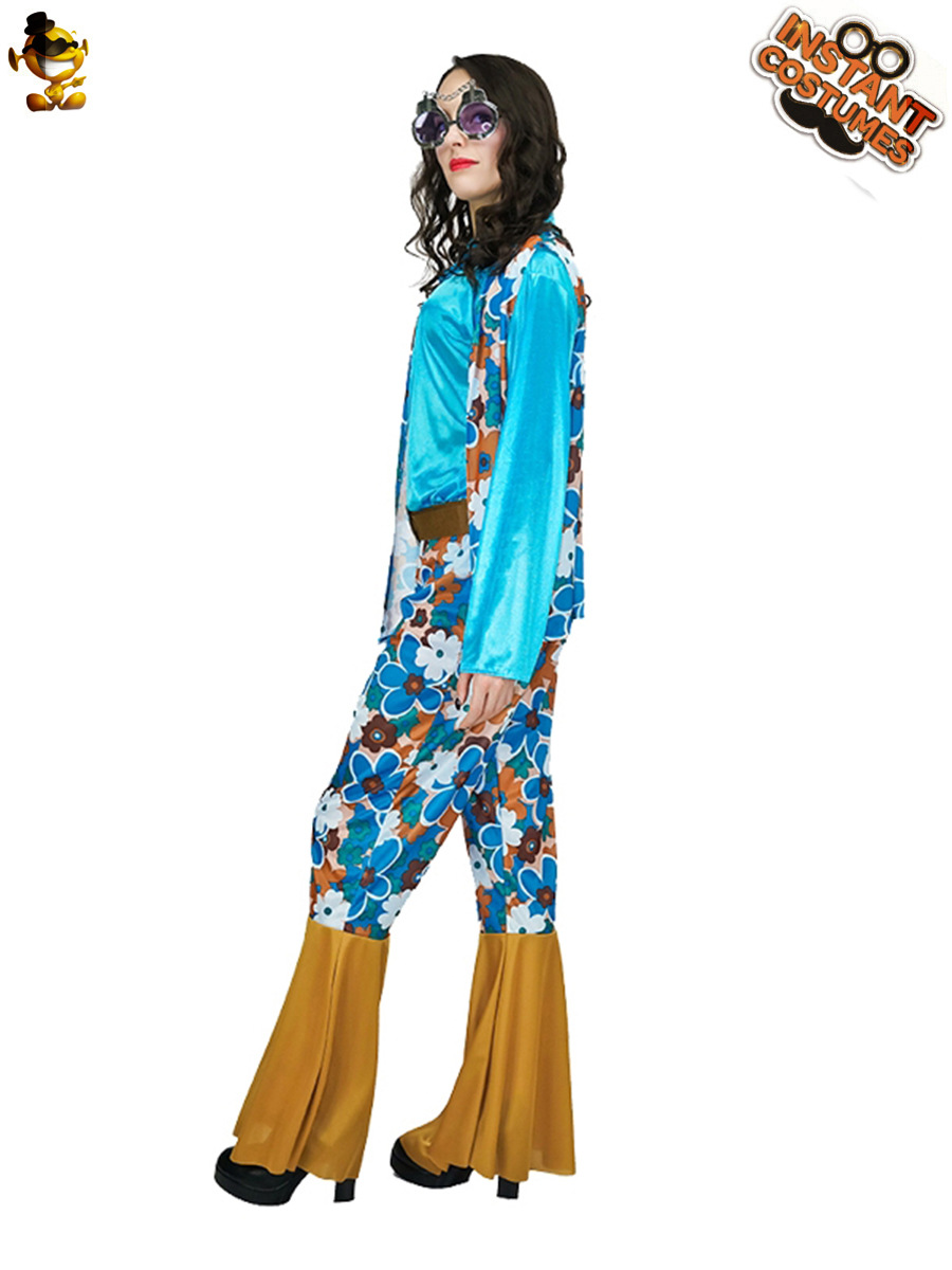Carnaval transfronterizo adulto mujer hippie fiesta traje grande hembra flor hippie discoteca traje
