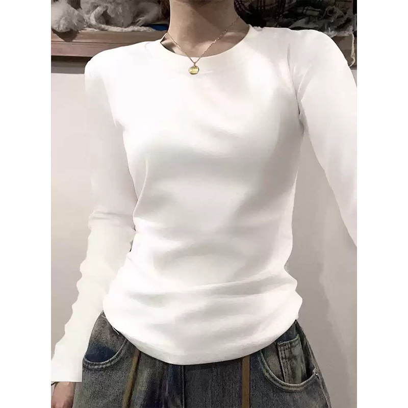 美式正肩灰色长袖T恤女显瘦秋冬新款内搭小众收腰修身打底衫上衣|undefined