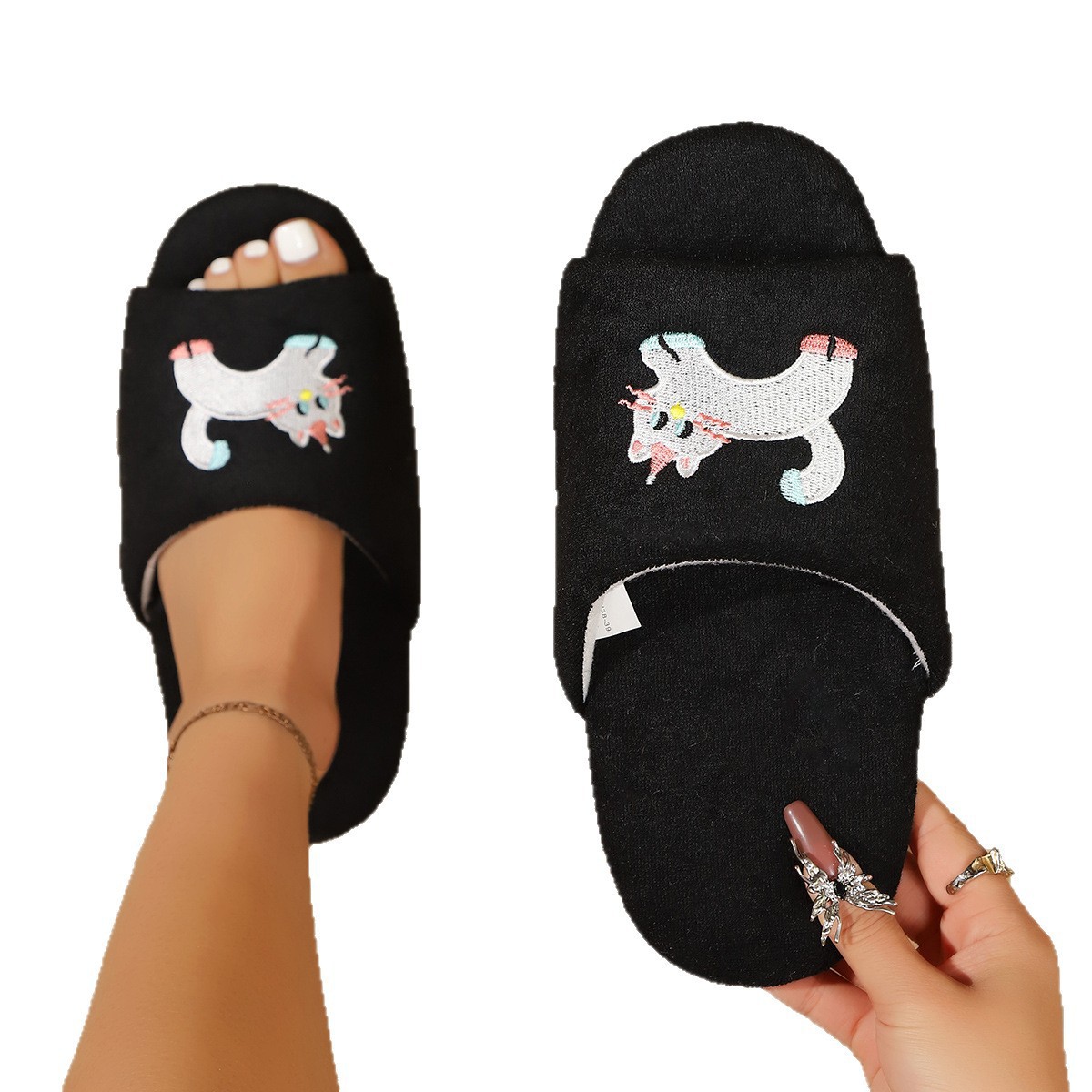 Zapatillas peludas damas otoño invierno interior y exterior zapatos de algodón gatito lindo calentamiento de peluche zapatos de luna de algodón suave zapatillas de mujer image 6