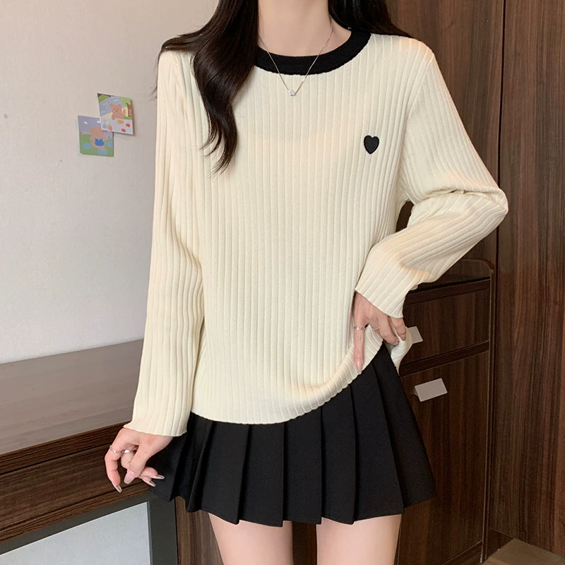 Spring knitted sweater with a round collar, plus size, Korean style