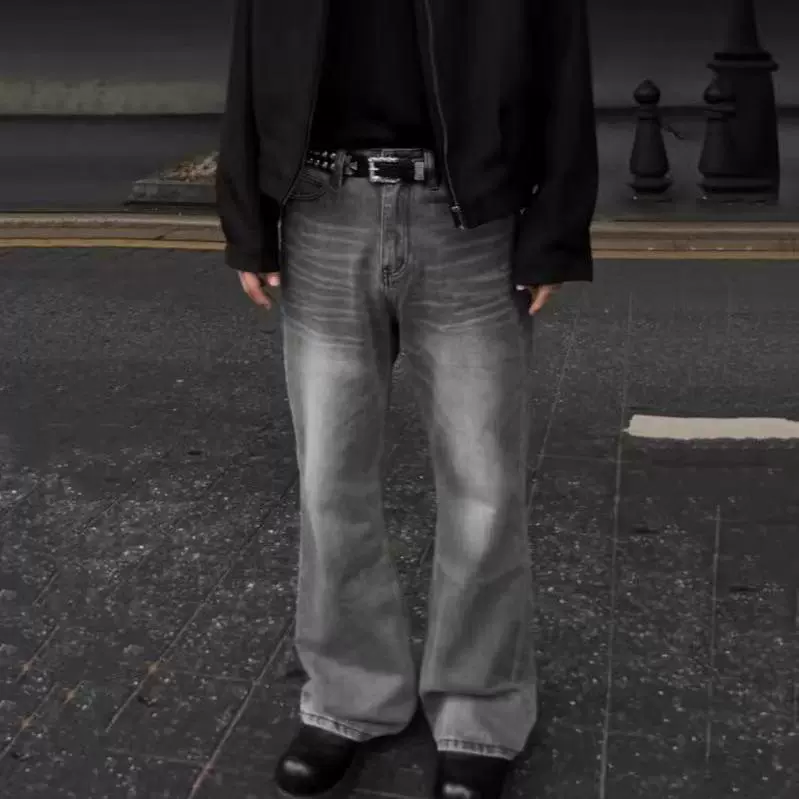 Парижские джинсы Bootcut ретро выстланные светло-серые микро-раскройные джинсы винтажные повседневные брюки чистая посадка