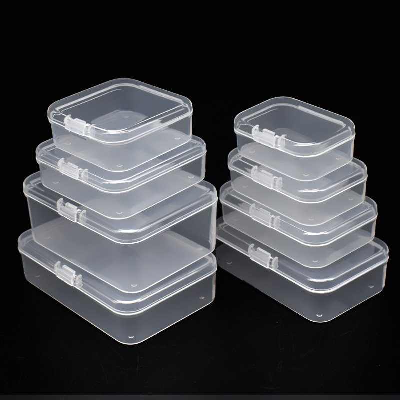 Rectangular pp caja de plástico rectangular transparente almacenamiento piezas caja cuadrada con tapa embalaje caja de plástico pequeña caja