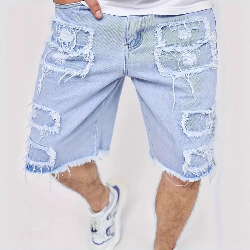 Men's Denim Shorts, Summer Ripped Men's Shorts, Regular Multi-Technique Shorts, Straight-Cut Frayed Men's Shorts Men's Denim Shorts, Summer Ripped Men's Shorts, Regular Multi-Technique Shorts, Straight-Cut Frayed Men's Shorts