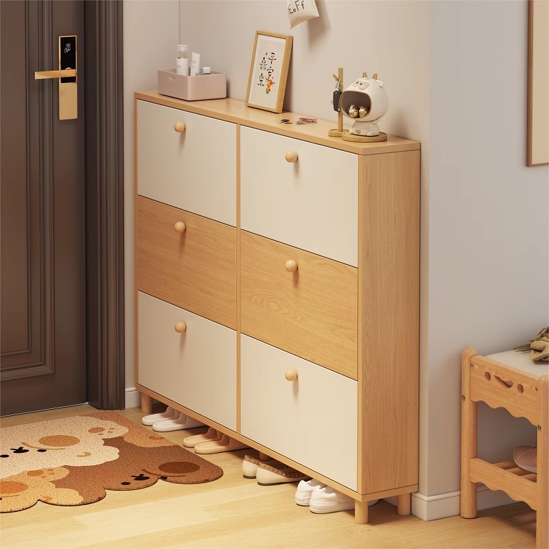 Gabinete de zapatos de madera sólida puerta doméstica ultra delgada armario de entrada en un armario de almacenamiento nuevo modelo 2024 estante de zapatos explosivo