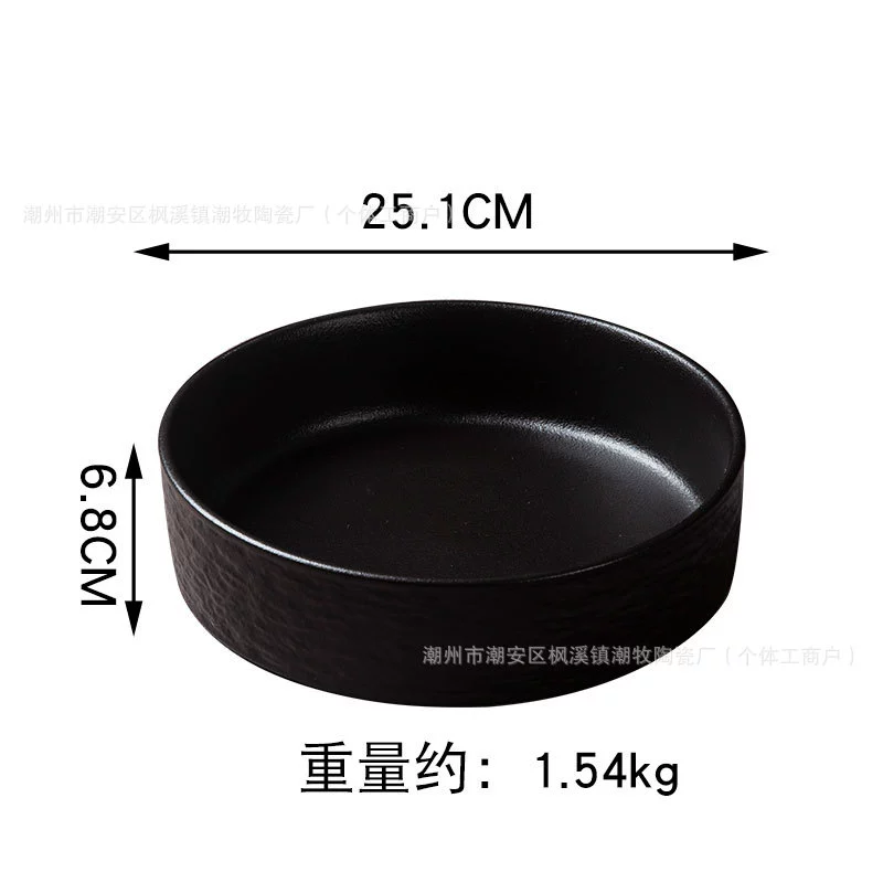 Stone‑pattern serving plates collection, multiple shapes (6–12") in white & black, thick edge