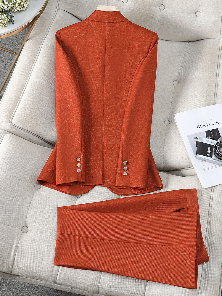 クロスボーダー オレンジレッド スーツセット レディース 新作 春秋 小柄さん向け 高級感 職業風 エレガント 女神風 スーツ フォーマルウェア