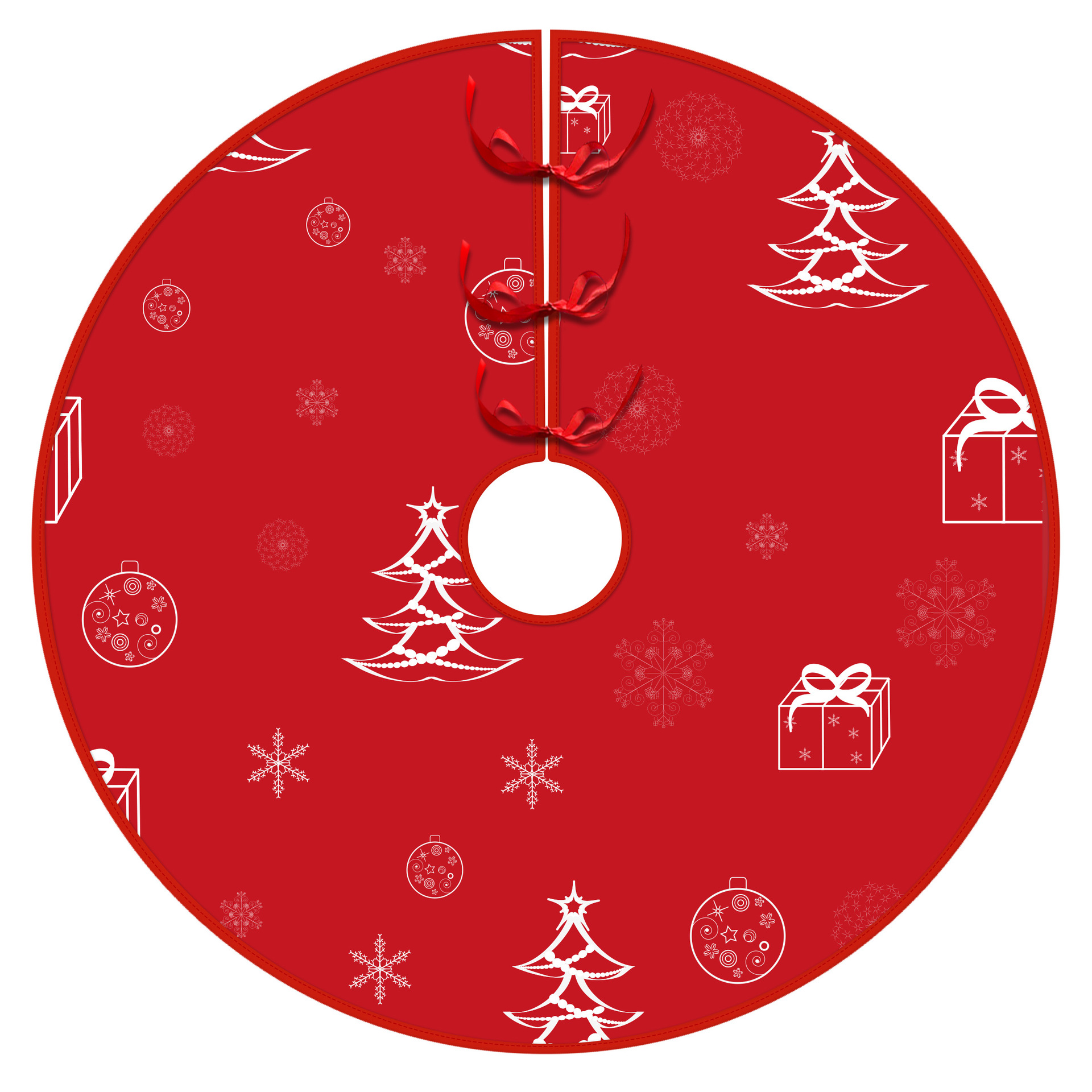 Falda del árbol de Navidad Decoración navideña falda del árbol muñeco de nieve Decoración del árbol de Navidad Alces rojos Falda del árbol de Santa