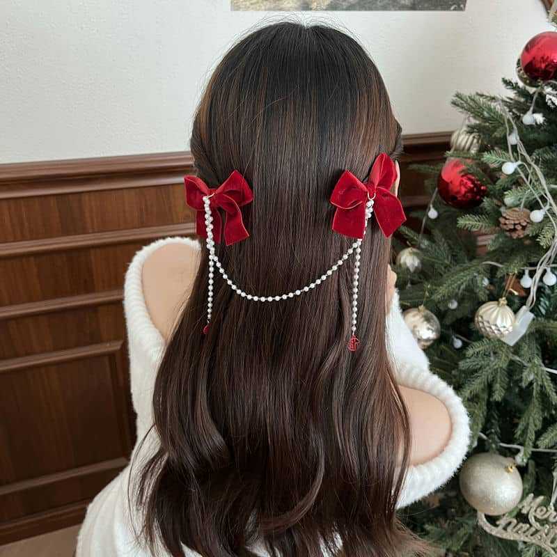 60g Weight Hair Clip Hair Accessories Type 1 Piece Quantity Holiday, Date Occasion Bow Knot Pattern Women's Gender Beaded Design Sweet Style Women's Sweet Bow Knot Cloth Beaded Hair Clip 3