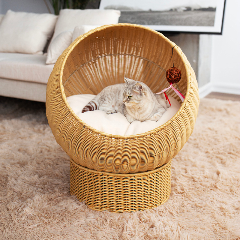 Four Seasons universal semi-cerrado mascota nido gato hamaca tejida gato cálido Nido Villa gato jaula Ratán tejido gato nido