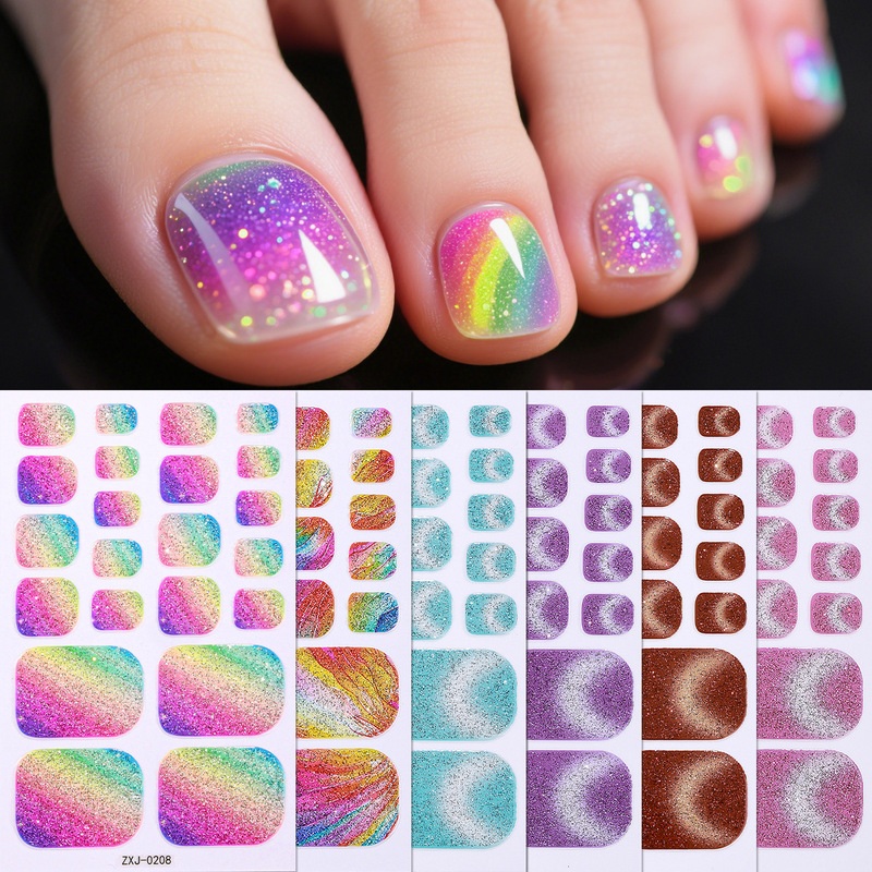 Cross-Border Exclusive New Nail Stickers and Foot Stickers 3D Cat Eye Gradient Smudged Onion Pink Temu Hot Selling Toe Nail Stickers