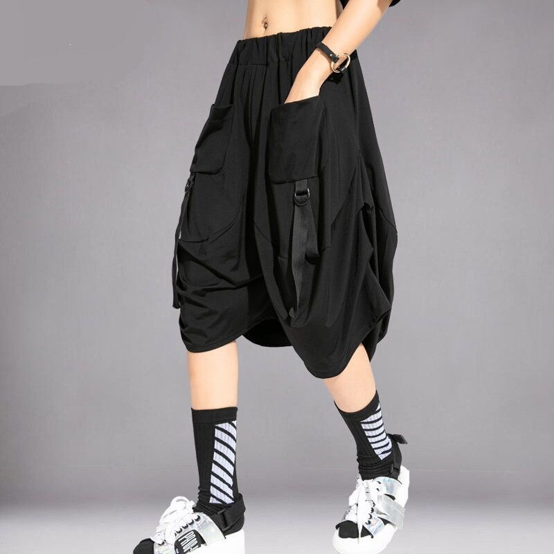 2026 Summer New Style Personalized Loose-Fitting Five-Point Shorts for Women with Elastic Waist, Wide-Leg Hip-Hop Style, Plus-Size Trendy Harem Pants 2026 Summer New Style Personalized Loose-Fitting Five-Point Shorts for Women with Elastic Waist, Wide-Leg Hip-Hop Style, Plus-Size Trendy Harem Pants