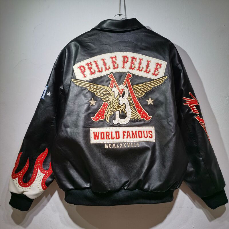 Ma Siwei's European and American hip-hop PellePelle motorcycle leather jacket with eagle embroidery on the back, a 1978 commemorative edition