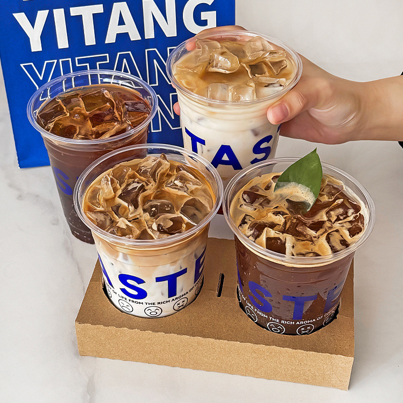 一次性咖啡杯子ins透明带盖PET打包杯冰拿铁美式咖啡杯专用商批发