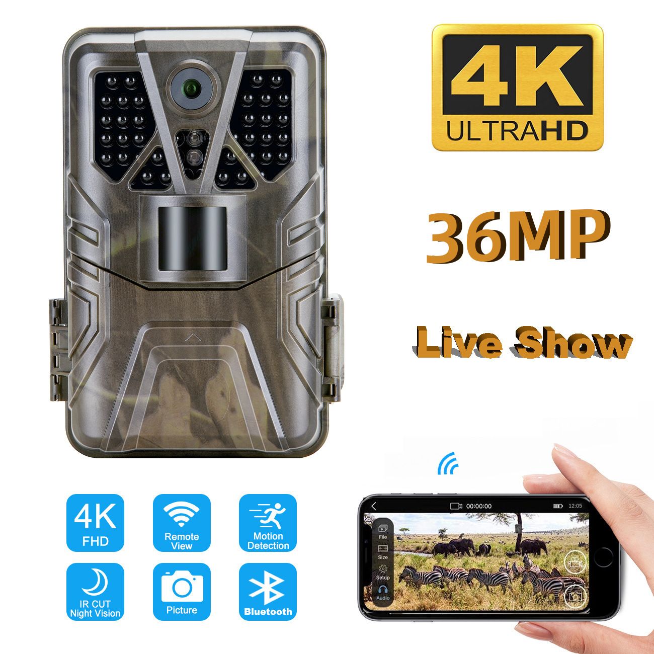 4K36Mp Hunting Camera Wifi910Pro with App for Remote Mobile Control and Viewing Photos/Videos at Any Time