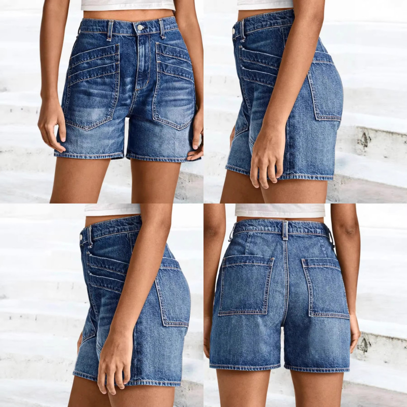 Cross-Border Exclusive Supply: European and American Amazon Best-Selling Women's Loose-Fitting Double-Layer Front Pocket Fashion Denim Shorts
