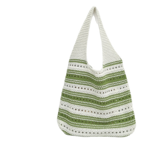 Wool beach bag, hollow out knitted capacity, medium tote bag, women's large shoulder bag, Korean holiday new style, 2025 light green