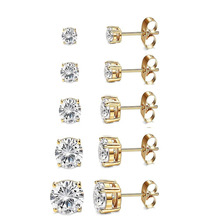 亚马逊热销款时尚锆石耳钉14K镀金铜材质圆形四爪锆石耳钉批发