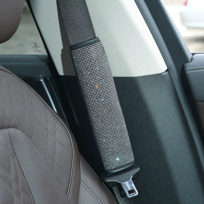 wheel cover, dazzling rhinestone seatbelt Steering wheel cover - shiny-silver-seatbelt-shoulder-pad-38cm