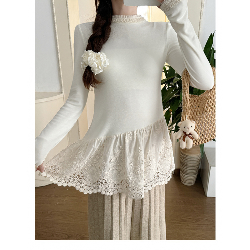 実写スポット妊婦セーター立体花のユニークな長袖レースのボトムシャツは妊婦の半身のスカートを調節できます。