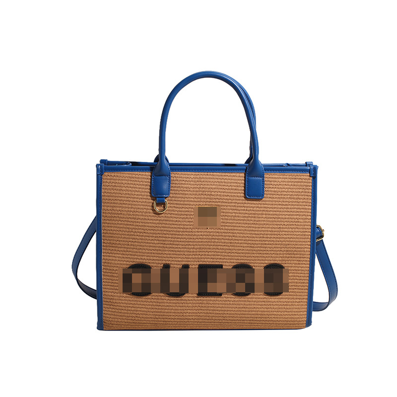 Bolso tejido portátil para mujer nuevo bolso tote con letras portátiles de gran capacidad diseño de ocio bolso de paja salvaje de estilo occidental