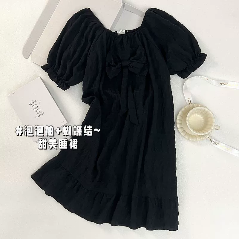 Летнее новое стильное хлопковое двустороннее платье-пижама с большим принтом бабочки, пышными рукавами и юбкой