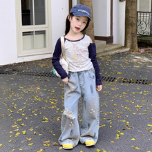 女童打底衫2025秋季新款中小童2-7岁韩版拼色上衣儿童长袖T恤衫潮