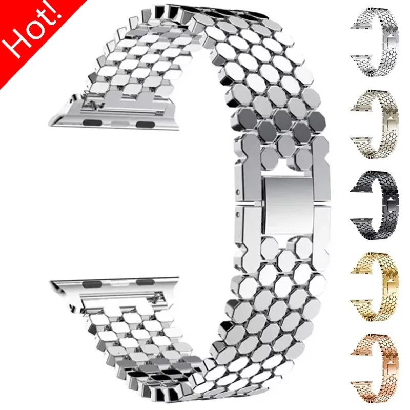 For Apple Watch Strap Apple watch98765ultra Fish-scale Honeycomb Metal Strap in stock