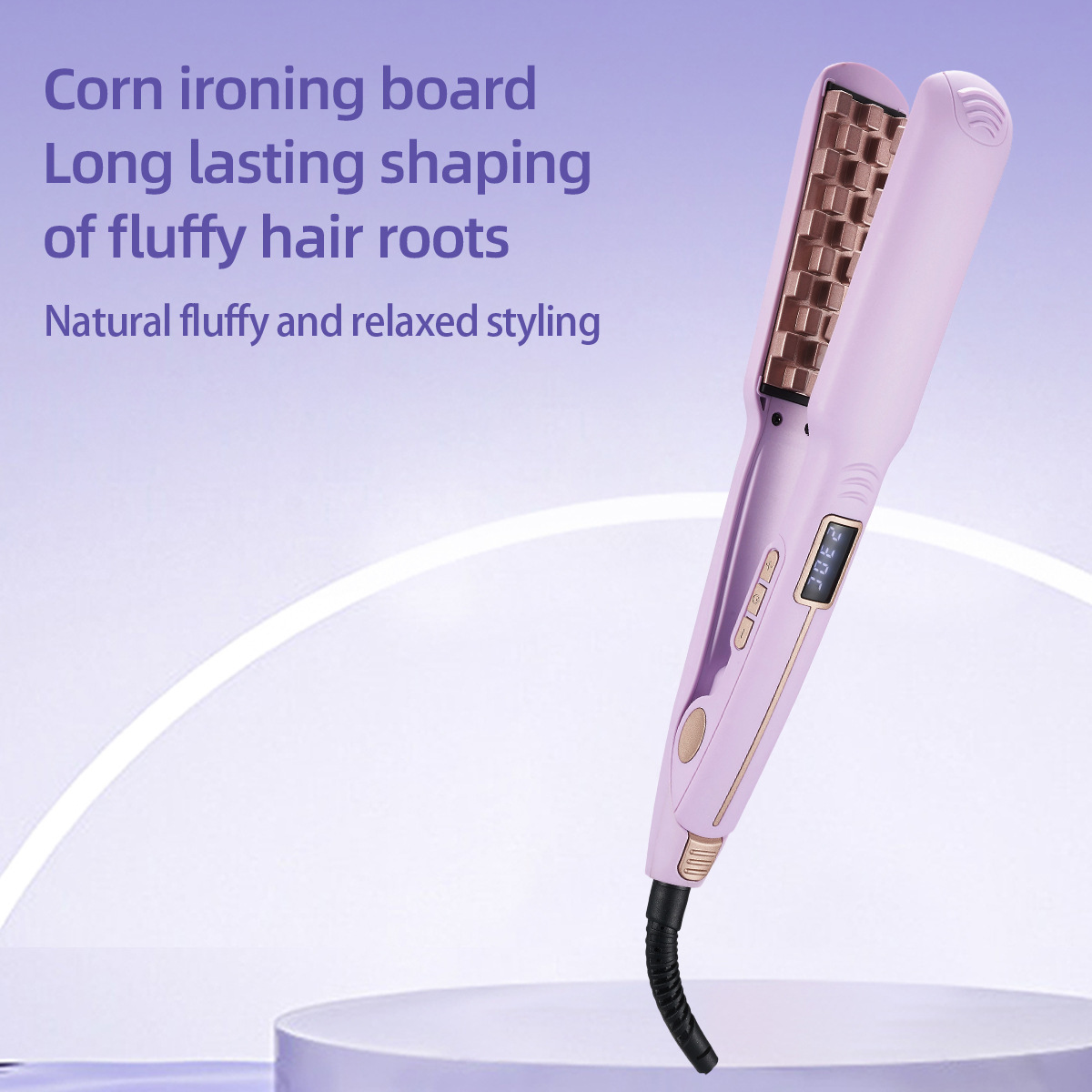 Cross-Border Corn Perm Straightener with Fluffy Root Lift, Lcd Display, Multi-Level Temperature Adjustment for Short Hair
