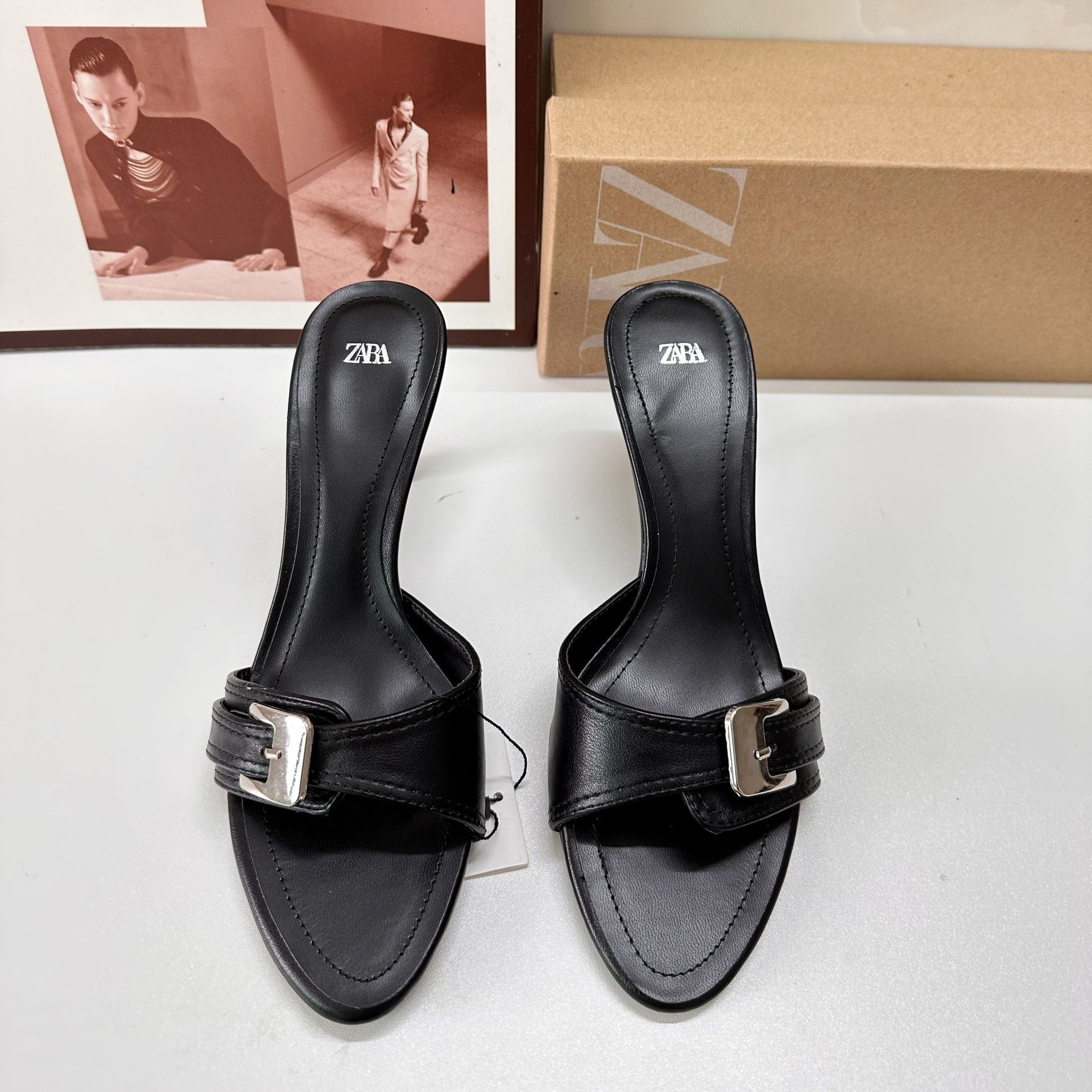 Sandals square toe with a strap open toe stiletto heels