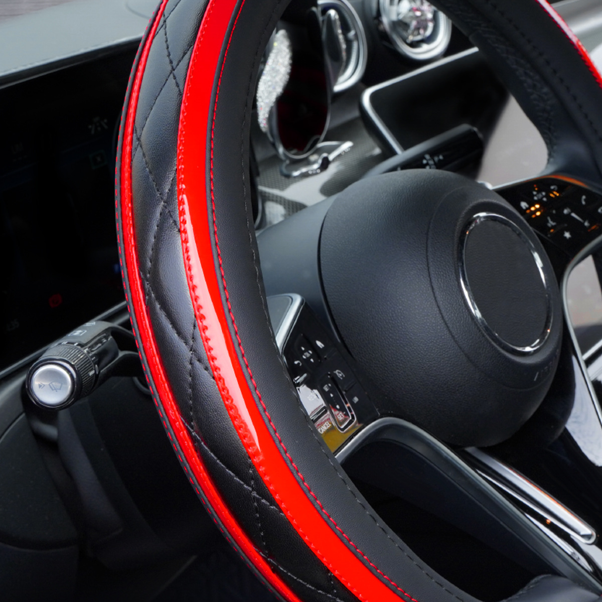 New Car Steering Wheel Cover, Leather Quilted Embroidery Stitching, Universal for All Seasons, Cross-Border Hot-Selling Interior Steering Wheel Protective Cover