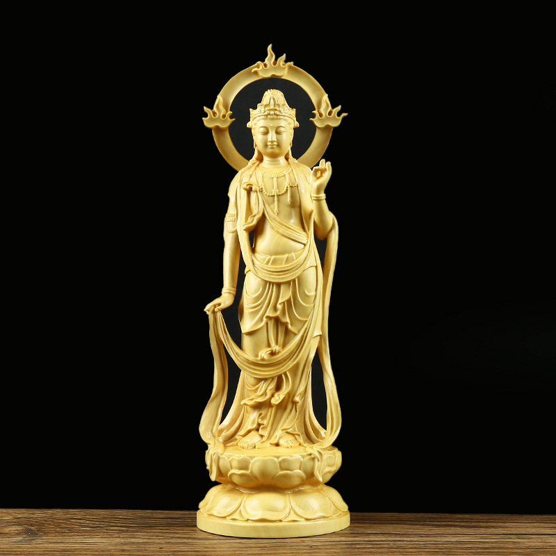 黃楊木雕觀音實木風水家用供奉佛堂雕刻工藝品佛像擺件大勢至菩薩