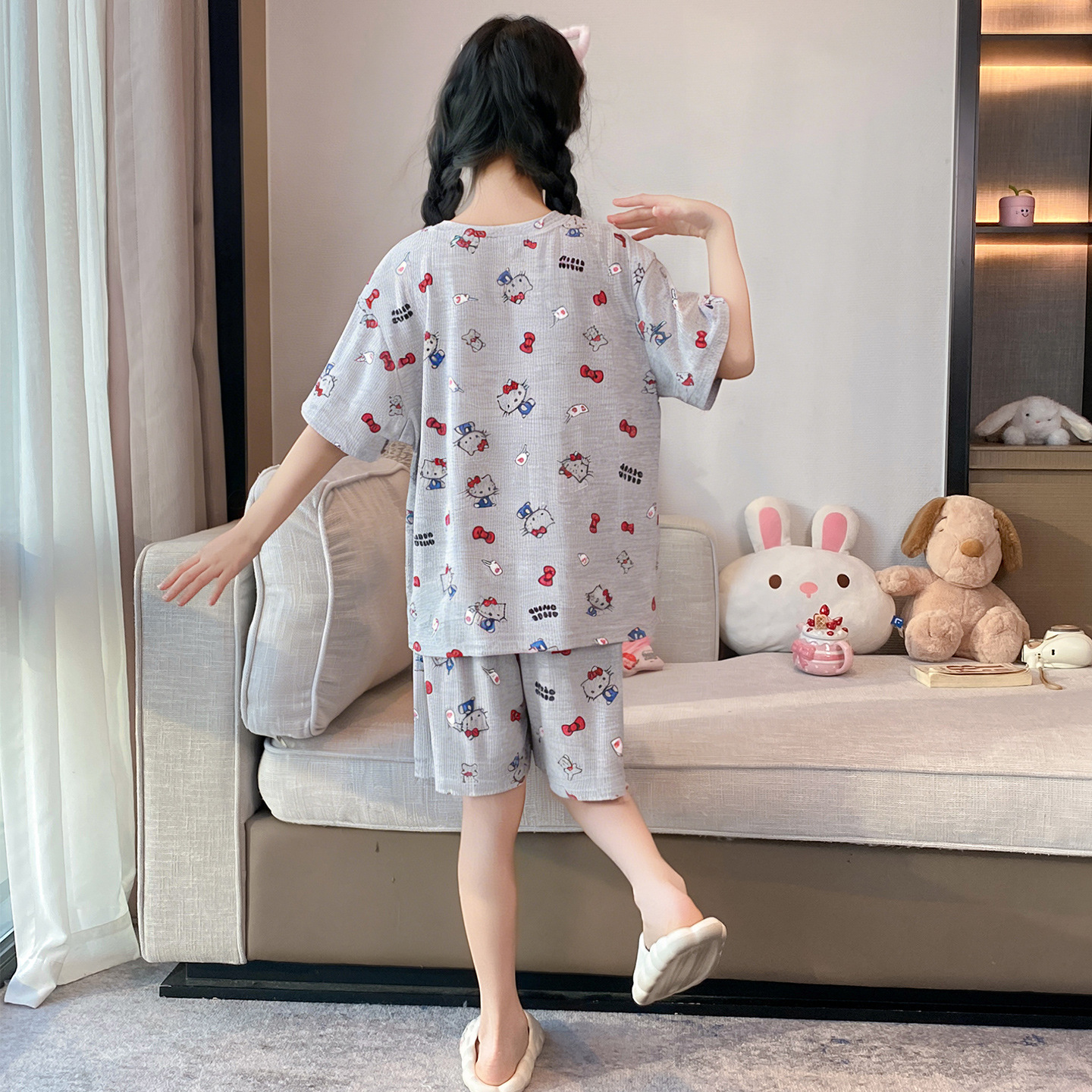 Pijamas de niñas para niños de verano modelo ultra delgado de manga corta 2026 nuevo estilo de verano de ropa de casa para niños mayores