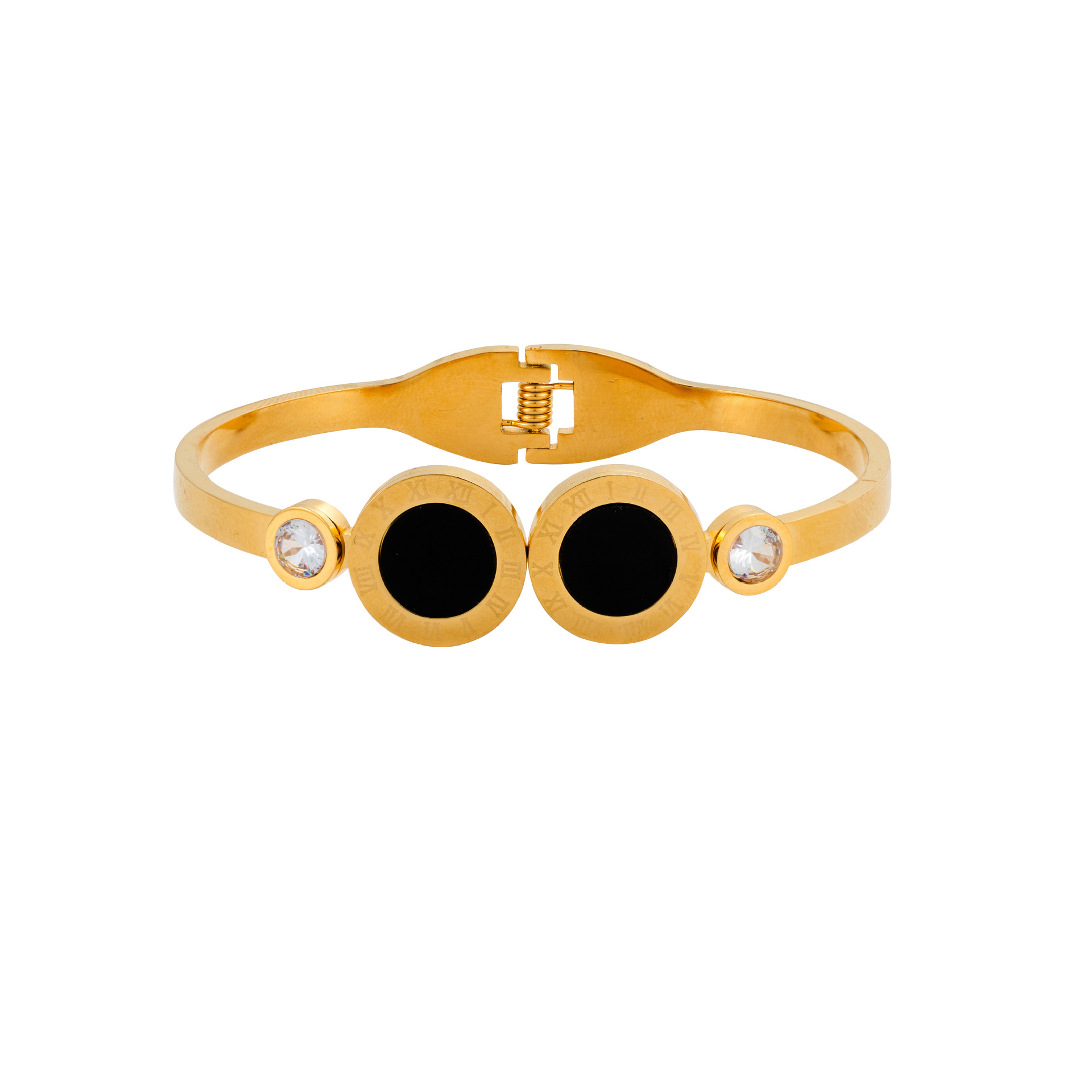 Sweet Geometric Titanium Steel Plating Rhinestones Bangle 1 Piece