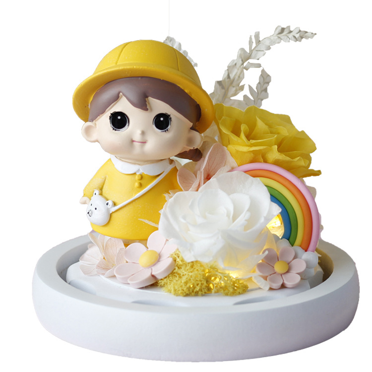 Regalo de San Valentín para novia regalo de cumpleaños flor eterna Linda muñeca linda flor seca flor eterna al por mayor flor real