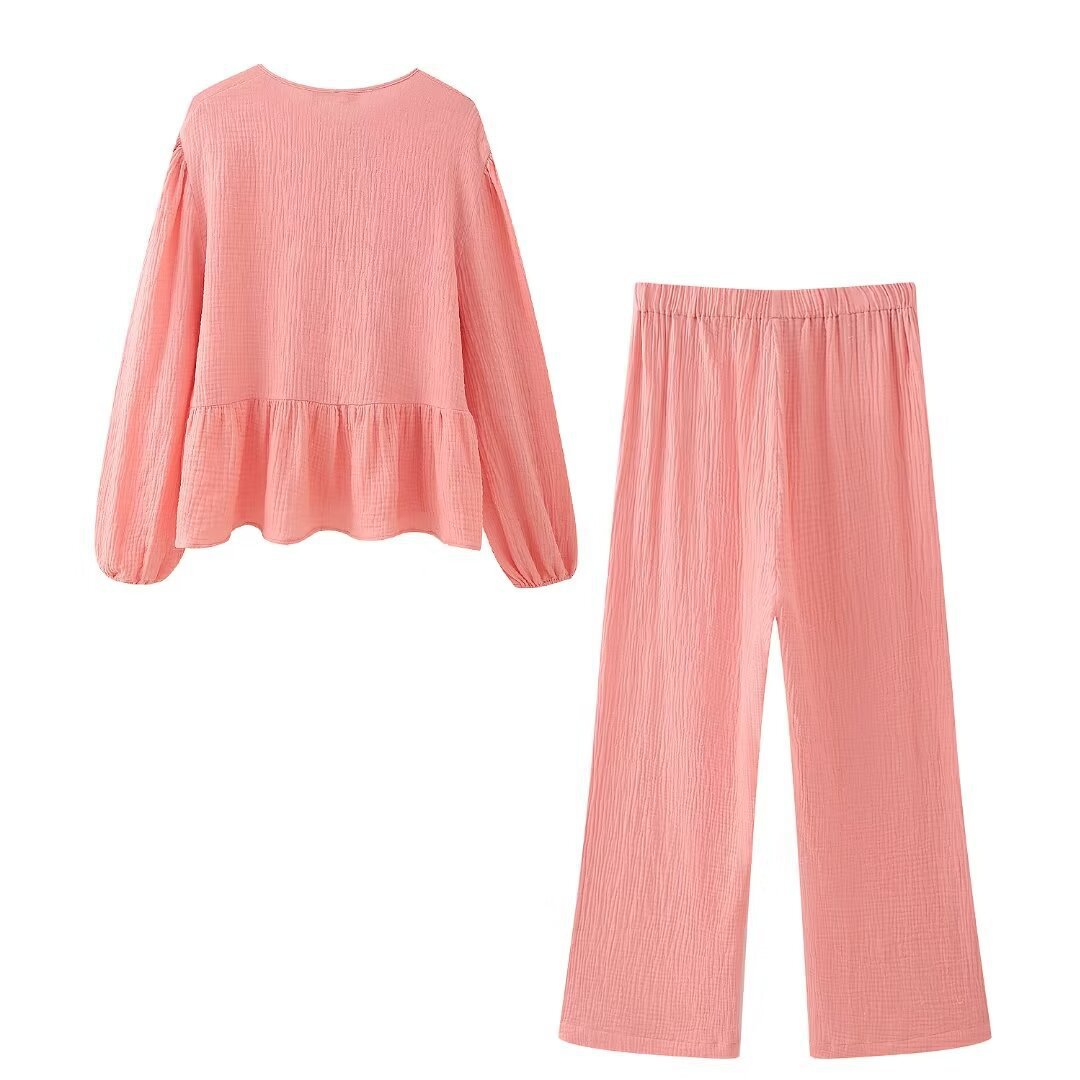Vêtements pour femmes 2024 printemps nouveau style paresseux à la mode haut + ensemble pantalon jambe droite_voghion.com