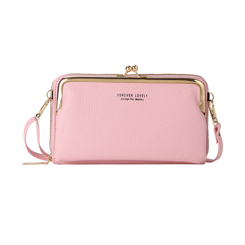  new style women's long hand-held large-capacity double-layer mobile phone wallet clip lock zipper shoulder crossbody bag