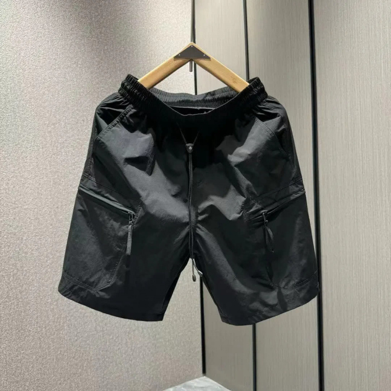 2025 Summer Thin Quick-Dry Cargo Shorts Men's Trendy Brand Multi-Pocket Loose Straight Beach Shorts