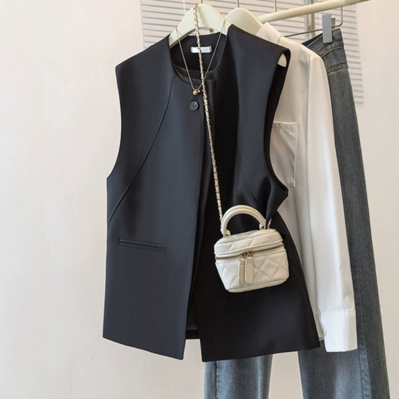 Black Suit Vest Jacket for Women, Spring and Autumn 2026, Plus Size, High-End Design, Sleeveless Vest Top Black Suit Vest Jacket for Women, Spring and Autumn 2026, Plus Size, High-End Design, Sleeveless Vest Top