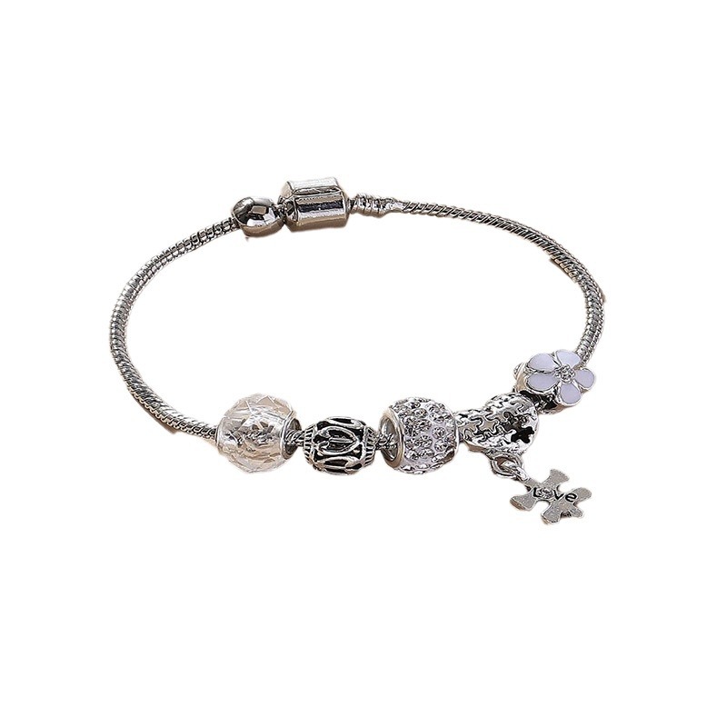 Panjia pulsera DIY cuentas explosivas transfronterizas de diamante bola goteo de aleación de letras en forma de corazón colgante pulsera de cobre